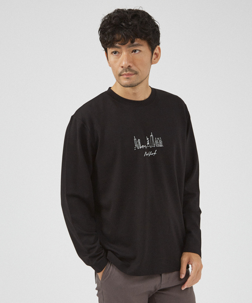 ABAHOUSE GRAY tシャツ 「CITY」刺繍 ポンチ 長袖Tシャツ メンズ
