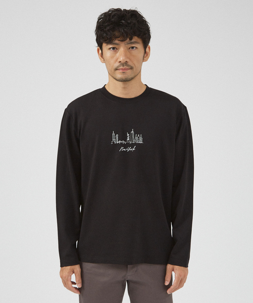 ABAHOUSE GRAY tシャツ 「CITY」刺繍 ポンチ 長袖Tシャツ メンズ