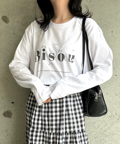 tシャツ 英字ロゴribbonプリントロングTシャツ レディース : ZOZOTOWN