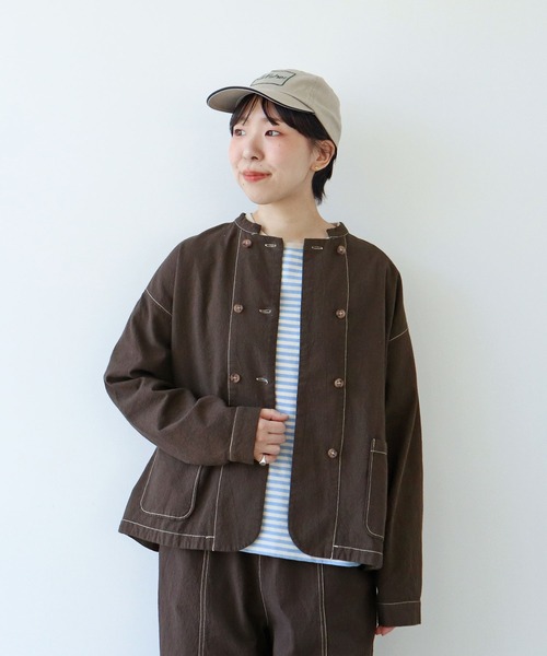 ブラウス シャツ シボコットン ダブルボタンシャツジャケット (セットアップ対応) レディース