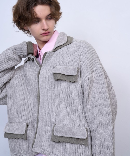 最終値下げ　t.japan knit jacket グレー TASTE by Knit ブルゾン アウター 「TASTE by Knit」Layered knit
