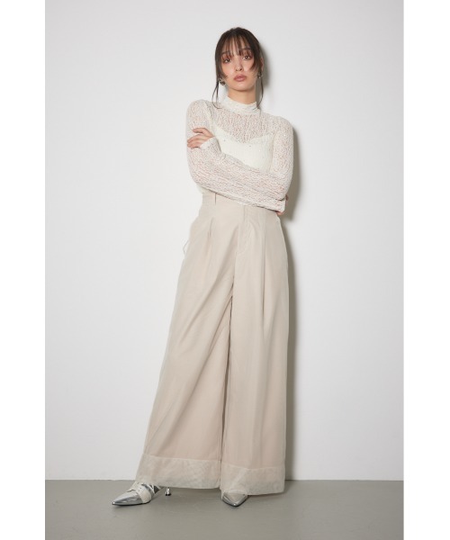 rienda tシャツ ストレッチチュールカットトップス レース