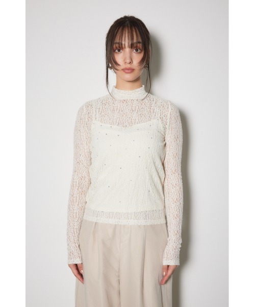 tシャツ ストレッチレーストップス レディース rienda tシャツ ストレッチチュールカットトップス レース