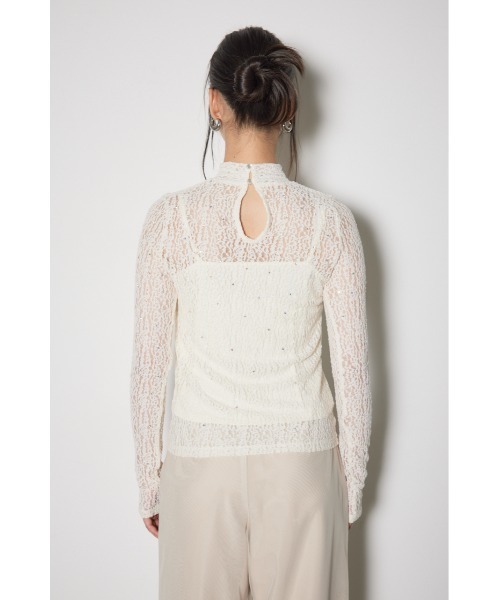 rienda tシャツ ストレッチチュールカットトップス レース