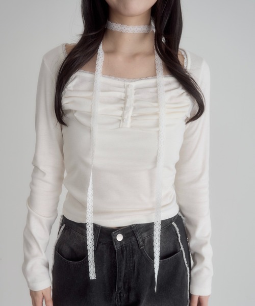 tシャツ ベロアドレープチョーカートップス レディース ドレープネックベロアTシャツ | レディースファッション通販