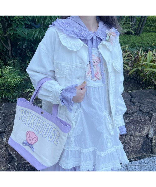 PINK HOUSE トートバッグ ロゴ＆Teddyワッペン付きバッグ