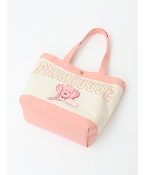 上品な PINK HOUSE トートバッグ ロゴ＆Teddyワッペン付きバッグ バッグ