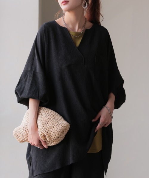 HUG.U ブラウス シャツ 「アイロン要らず」楊柳チュニック