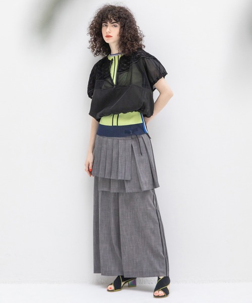 tシャツ 2WAYスリーブレスサイドラインニット レディースの画像