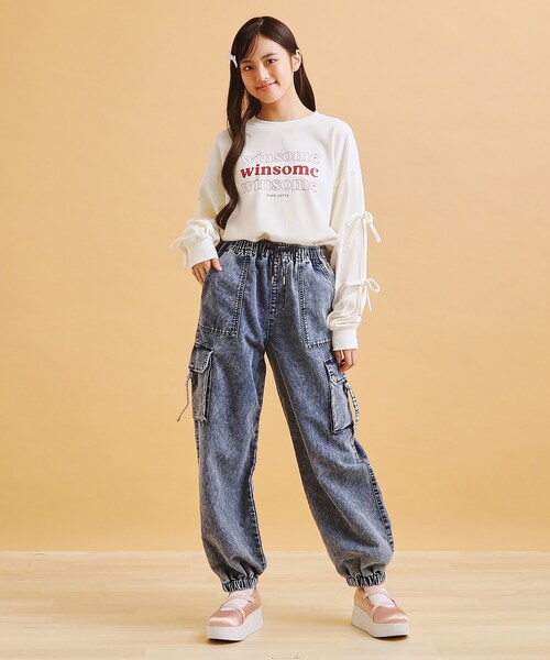 PINK-latte パンツ デニムカーゴパンツ キッズ 子供服 女の子