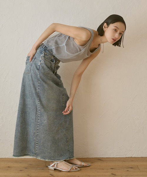 hunch（ハンチ） タンクトップ ノースリーブ チュールレイヤード リブ