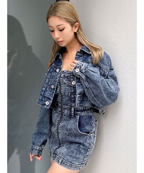 近年✨️サカイ デニムワンピース サイドジップ ダメージ加工 Mサイズ 日本製 GD MOLD SIDE OPENスカートライクデニムワンピース｜ジェイダの