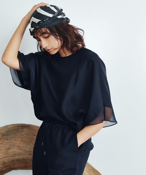 ブラウス シャツ FluidBackSatin  シアーコンビブラウス レディース ICB ブラウス シャツ FluidBackSatin シアーコンビブラウス
