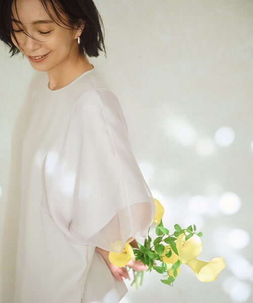 ブラウス シャツ FluidBackSatin  シアーコンビブラウス レディース ICB ブラウス シャツ FluidBackSatin シアーコンビブラウス
