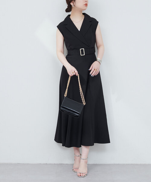 テーラードカラーワンピース natural couture ワンピース テーラードカラーノースリ