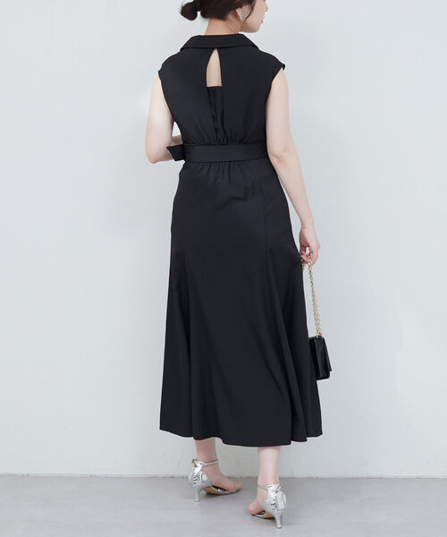 natural couture ワンピース テーラードカラーノースリ
