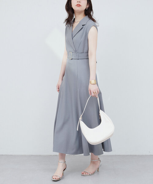 natural couture ワンピース テーラードカラーノースリワンピース