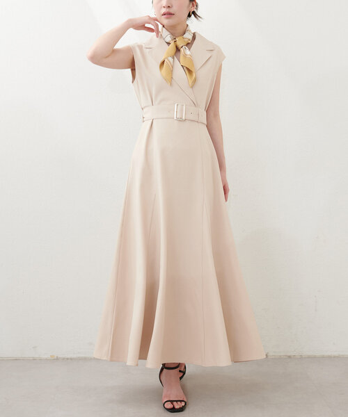 natural couture ワンピース テーラードカラーノースリワンピース