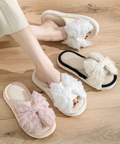 ✨♥オープントゥ✨♥ゴージャスPrincessスリッパ✨♥ Lace Ladies（レースレディース） スリッパ フリル リボン オープン