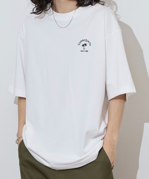 Sunny Smith tシャツ ヤシの木アーチロゴワンポイント刺繍Tシャツ