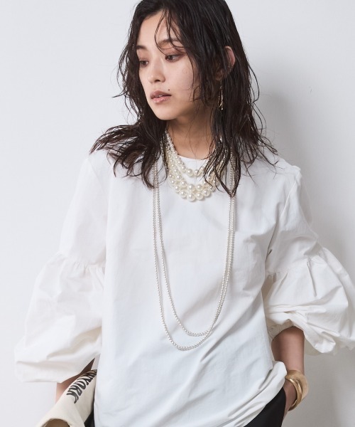 CHIC STYLE ネックレス 後チャーム付3連パール調ネックレス
