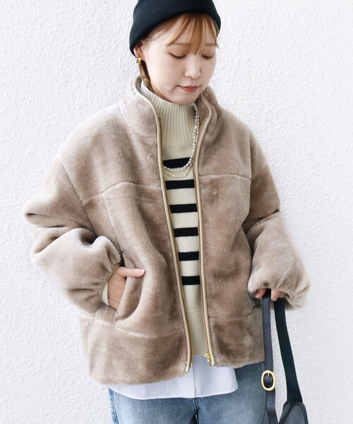 SHIPS(シップス) バーシブル ボア × フリース ブルゾン レディース JPN：38 【中古】【ブランド古着バズストア】 SHIPS（シップス） ブルゾン - ベージュ レディース : ZOZOTOWN Yahoo