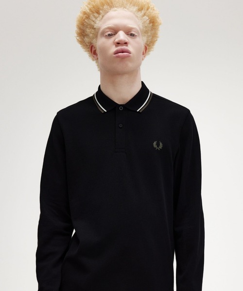 良品【FRED PERRY】長袖 ポロシャツ／ブラック Lサイズ FRED PERRY 「FRED PERRY」 長袖ポロシャツ L ブラック メンズ