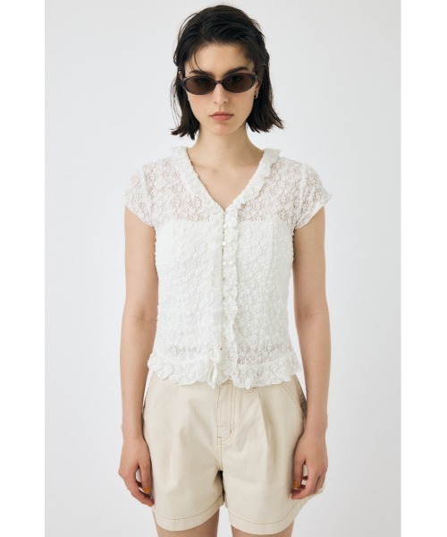 ブラウス シャツ RUFFLE LACE ノースリーブトップス レディース