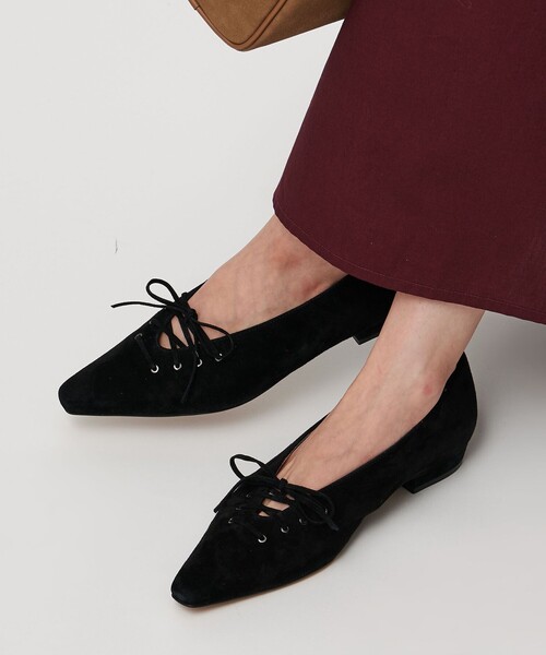 ユナイテッドアローズ パンプス ブラック　黒 UNITED ARROWS パンプス レースアップ フラットパンプス