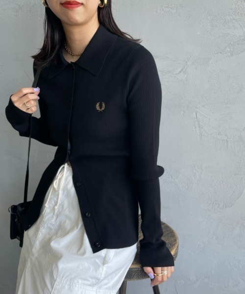ニット セーター 「WEB先行予約」「FRED PERRY/フレッドペリー」 別注 ワンポイントロゴ刺繍 リブニットポロシャツ レディース