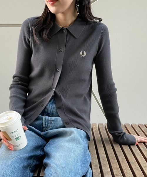 ニット セーター 「WEB先行予約」「FRED PERRY/フレッドペリー」 別注 ワンポイントロゴ刺繍 リブニットポロシャツ レディース FRED PERRY ニット セーター 「WEB先行予約」「FRED PERRY