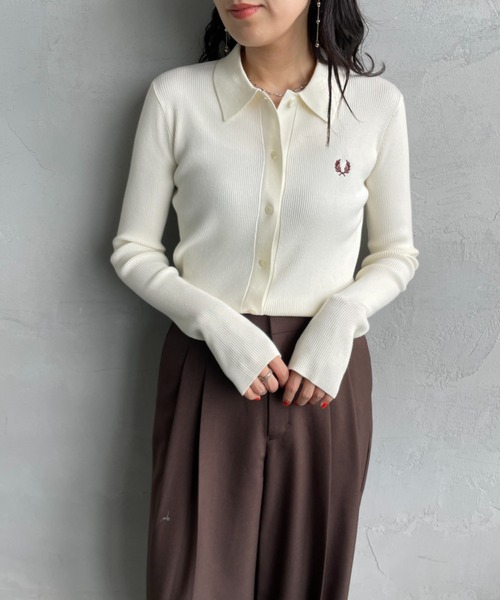 FRED PERRY 別注 ワンポイントロゴ刺繍 リブニットポロシャツ FRED PERRY（フレッドペリー） ニット セーター 別注 ワンポイントロゴ