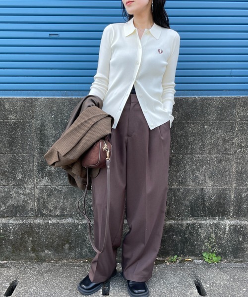 FRED PERRY 別注 ワンポイントロゴ刺繍 リブニットポロシャツ FRED PERRY（フレッドペリー） ニット セーター 別注 ワンポイントロゴ