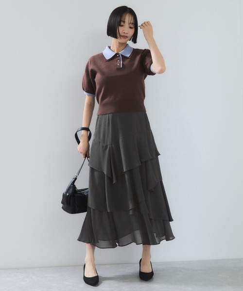VIS（ビス） ロング スカート 花柄アソート楊柳ティアードスカート