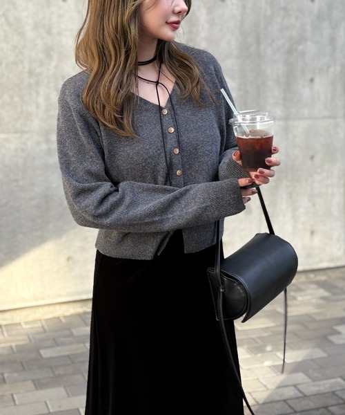カーディガン wool v neck short knit cardigan /ウールVネック
