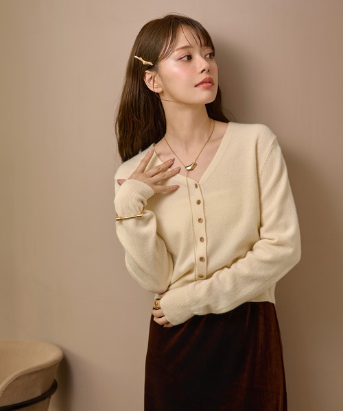 カーディガン wool v neck short knit cardigan /ウールVネック