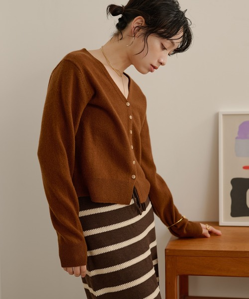 DOLCE&GABBANA ウール Vネック ニットカーディガン46 ブラウン カーディガン wool v neck short knit cardigan /ウールVネック
