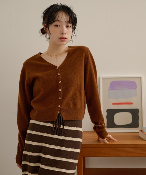 カーディガン wool v neck short knit cardigan /ウールVネック