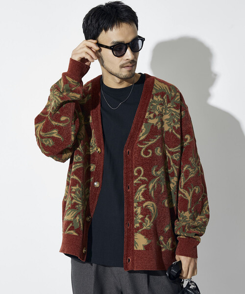カーディガン フラワー総柄 モール糸 ニットカーディガン/リラックスフィット メンズ | FREAK'S STORE | 24