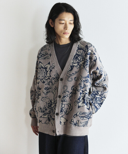 FREAK'S STORE カーディガン フラワー総柄 モール糸 ニット