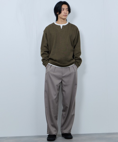 NAVY tシャツ 針抜き裏起毛 フェイクキーネックトレーナー メンズ