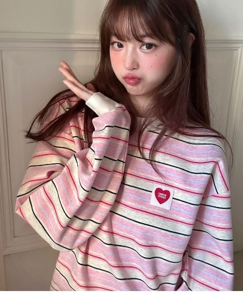 ViViDAY トレーナー スウェット ボーダー柄ワンポイントトレーナー