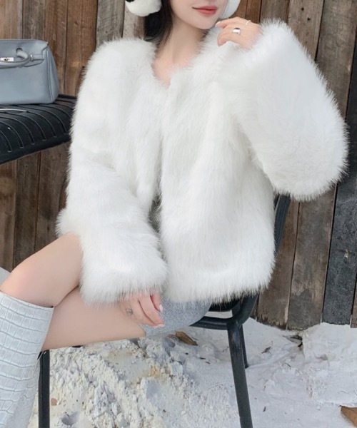 Riff（リフ） ノーカラーコート コート ファーショートコート