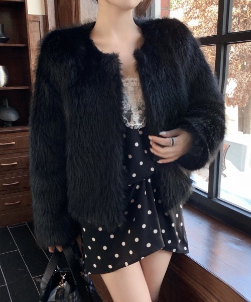 Riff（リフ） ノーカラーコート コート ファーショートコート