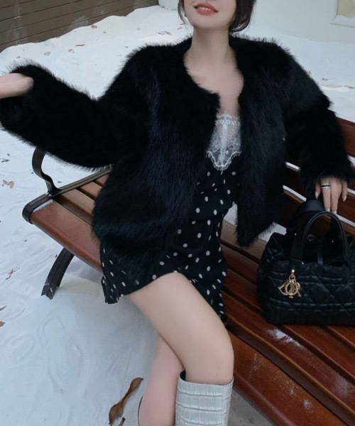 Riff（リフ） ノーカラーコート コート ファーショートコート