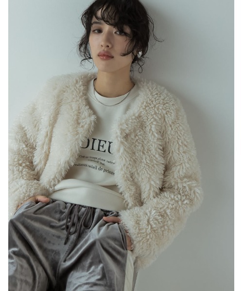 「Re:EDIT」 ノーカラージャケット MEDIUM グレー レディース_画像2