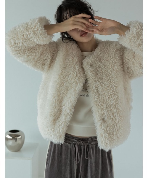 「Re:EDIT」 ノーカラージャケット MEDIUM グレー レディース_画像3