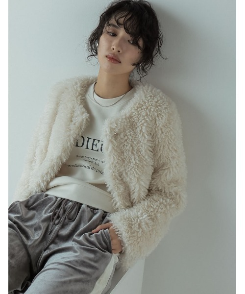 「Re:EDIT」 ノーカラージャケット MEDIUM グレー レディース_画像5