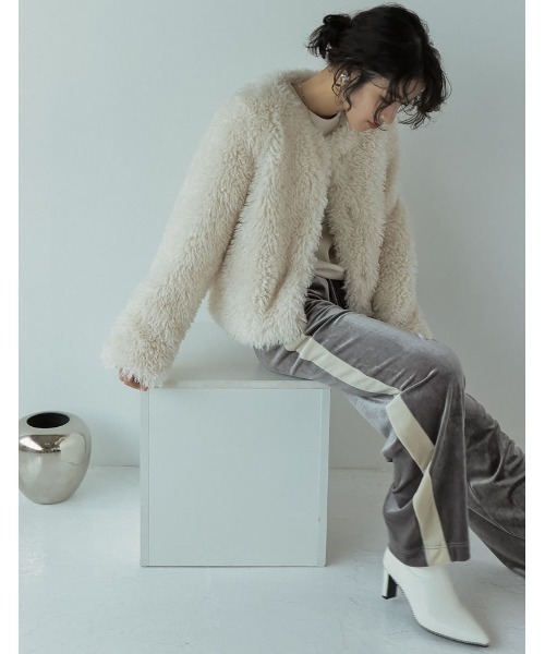 「Re:EDIT」 ノーカラージャケット MEDIUM グレー レディース_画像6