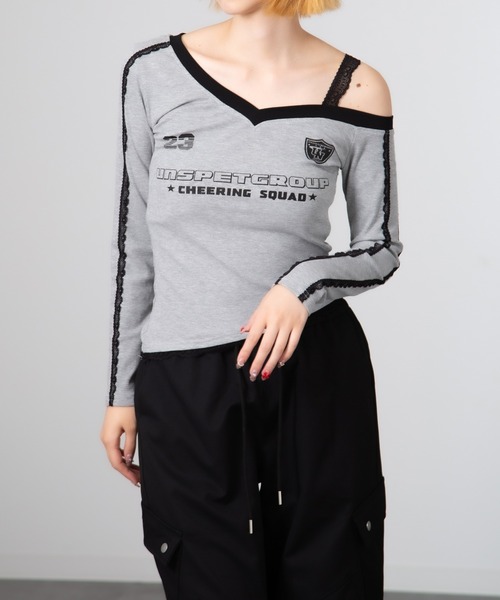 Chiina tシャツ Chiina /ワンショルダー レースラインスポーティー